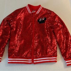 Kids Disney Sparkling Red Sequin Minnie Mouse Varsity style Jacket size 7/8